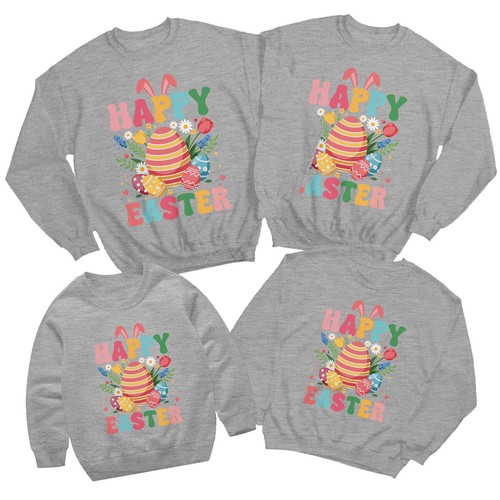 Family Striped Egg Happy Easter Sweatshirt Jumper Festival Holiday Matching #ED - Picture 25 of 27