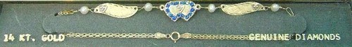 Brand New 14K Gold 3 Diamond Hearts/SAPPHIRE Anklet ~~Free Engrave~~ - Picture 2 of 2