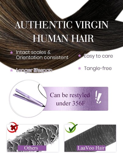 LaaVoo Nano Beads Ring Hair Extensions Balayage Dark Brown Real Human Hair 20in - Picture 5 of 9