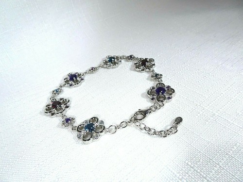 4.36 ct Natural Amethyst Rhodolite Garnet,Garnet Topaz Sterling Silver Bracelet - Picture 10 of 12