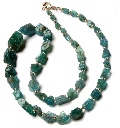 Natural Blue Apatite Gemstone 5 to 14mm Size Raw Nugget Shape Beads 18" Necklace - Picture 5 of 8