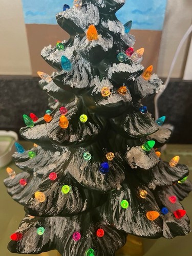 Atlantic 104 Ceramic Tree w/ Golden Star Base, Globe & Bulb Lights, Snow Flocked - Picture 5 of 5