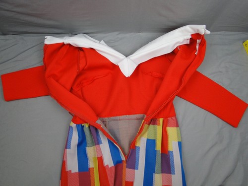 Vintage Momentum Kleid rot V-Ausschnitt Color Block Langarm volle Länge 60er 70er - Bild 21 von 23