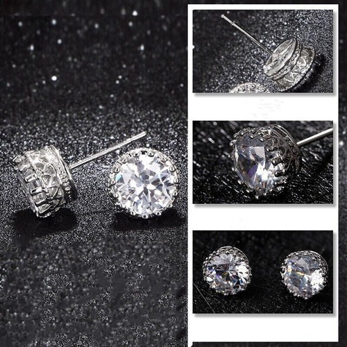 3Ct Round Cut Lab Created Diamond Women's Stud Earrings In 14K White Gold Plated - Picture 5 of 7