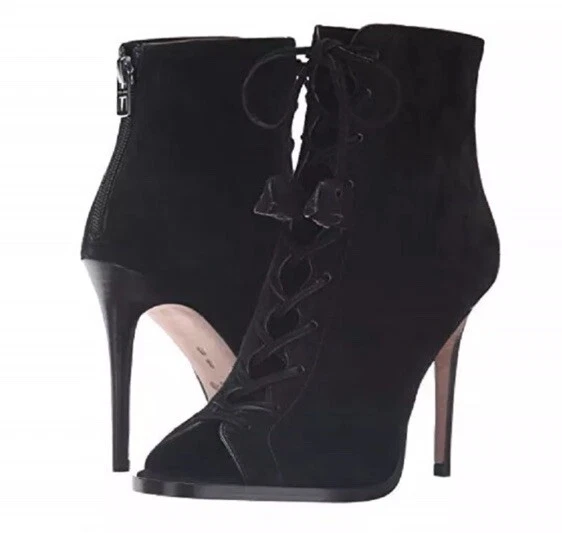 Женские черные замшевые ботильоны Coach Lena Lux на шнуровке на молнии с открытым носком размер 7 M - Изображение 2 из 4