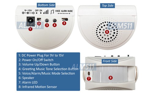 Sensor de movimiento independiente alarma entrada timbre alerta sonido de CA/CC opcional alimentación de CC - Imagen 3 de 7