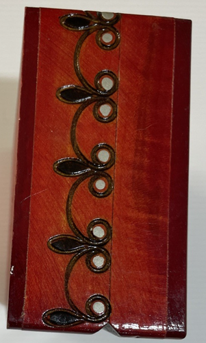 Vintage Wooden Carved & Painted Floral Trinket Keepsake Box Red Colour - Picture 4 of 8
