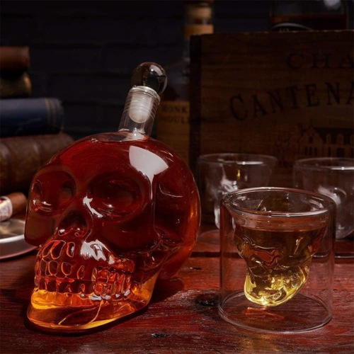 Whiskey Karaffe Skull Dekanter Totenkopf Whisky Gläser Kristall Vodka Rum Bar - Bild 6 von 9