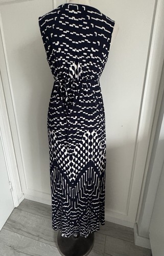 Debenhams Collection Navy Blue White Geometric Jersey Maxi Dress, UK 12 - Picture 6 of 16