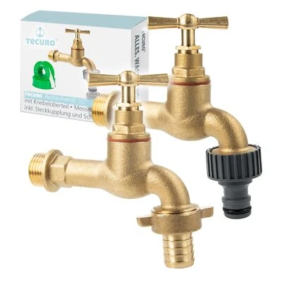 tecuro Garten Auslaufventil mit Knebeloberteil 1/2 Zoll - Messing mattiert