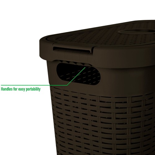 Slim Laundry Basket Cutout Handles Lid Stylish Durable Frame 40 L Brown 3.6 Lbs - Picture 3 of 5