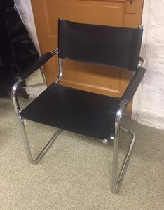 mid century chair chrome black leather made in italy armchair