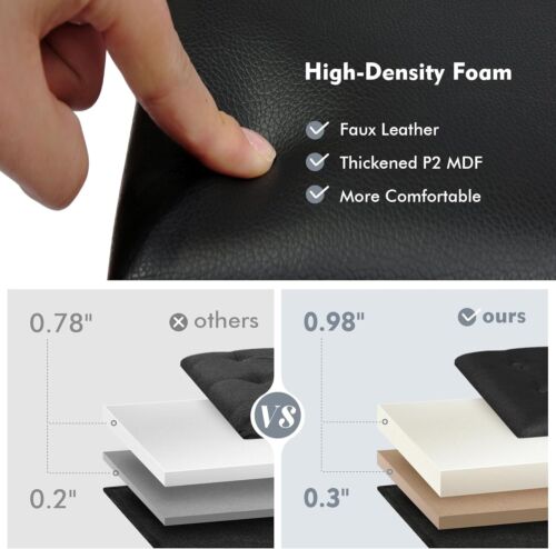 Banco otomano de almacenamiento plegable PINPLUS, cuero sintético negro largo grande,  - Imagen 7 de 8