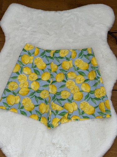 ZARA NEW WOMAN HIGH-WAIST LINEN BLEND LEMON PRINTED BERMUDA SHORTS 3010/305 sz M - Picture 2 of 9