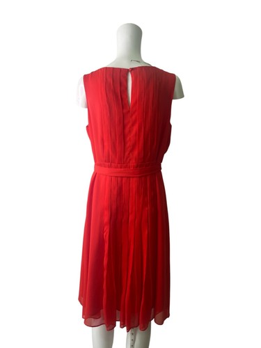 Monsoon Pleated Dress Size 16 Womens EU44 Red Front Tie Button Sleeveless - Picture 4 of 11