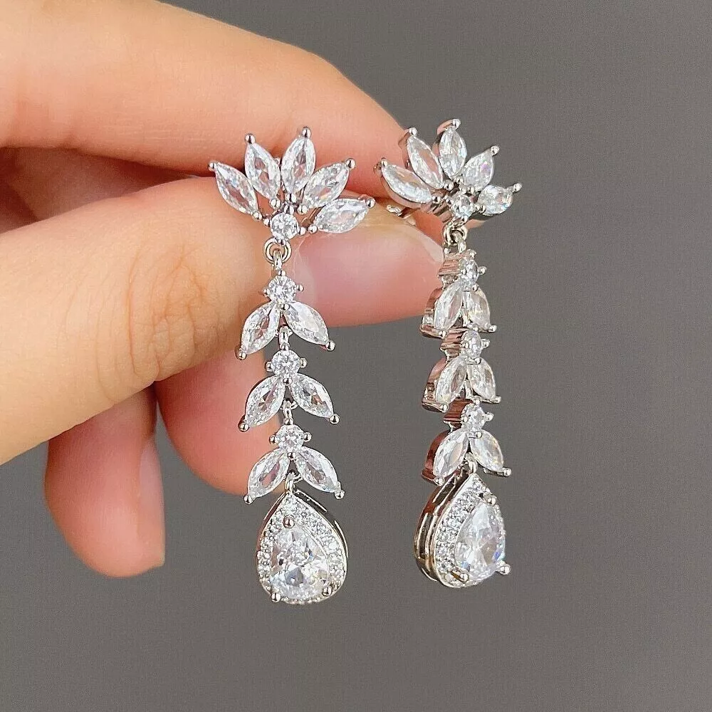 Teardrop diamond earrings 14k white gold sale