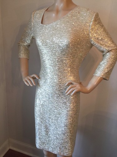Neu mit Etikett St John Strickkleid Größe 8 hellweiß gold Schmuck Wolle Viskose - Bild 12 von 12