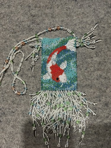 Hand Beaded Koi Fish Pouch With Beaded Necklace Added. - Picture 2 of 4
