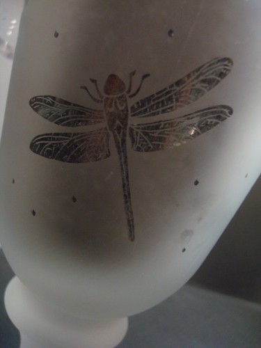 Dragonfly Frosted Wine 4 Glass Drink Goblets Lucky Insect Detail Bug Design Vtg - Picture 3 of 9