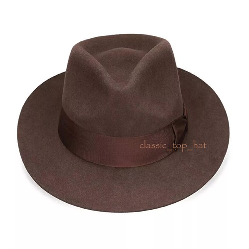 Nuevo Sombrero Británico 100% Lana Fieltro Hombres Fedora Borde Crudo Ala Satinado Forrado - Imagen 2 de 11
