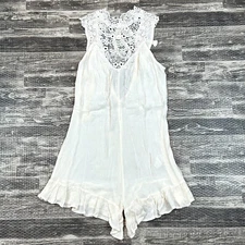 Romantic Boho Romper Womens Juniors size S Cream Lace High Neck w/ Ruffle Shorts