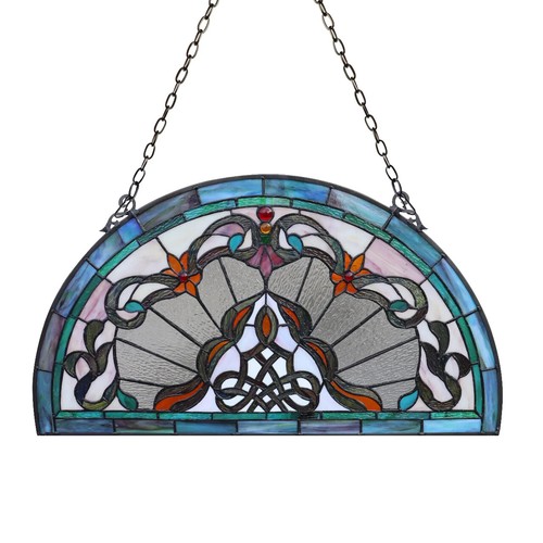 Stained Glass Window Panels Half Moon/Circle Handcrafted LAST ONE THIS PRICE - Picture 2 of 7