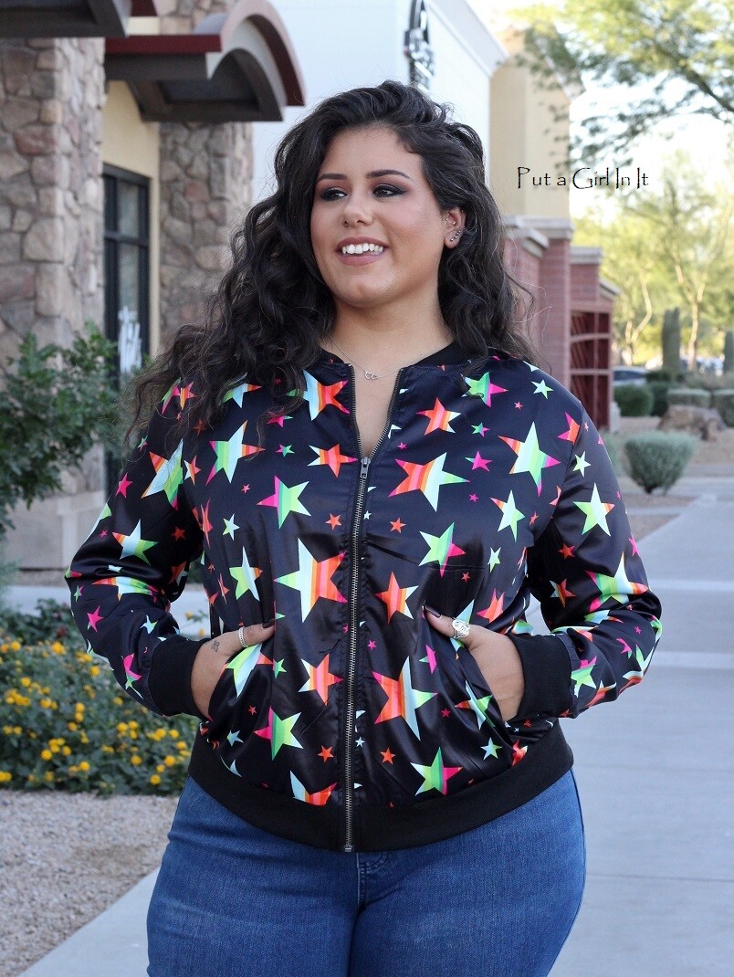 New PLUS SIZE Womens BLACK STARS MULTI BOMBER ZIPPER JACKET XL 1X 2X 3X | eBay