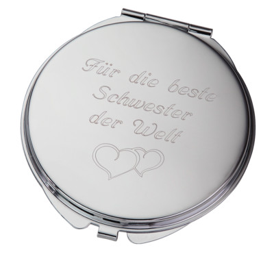Taschenspiegel Metall Rund mit Gravur beidseitiger Spiegel