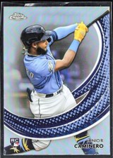 JUNIOR CAMINERO 2024 TOPPS CHROME STROKES RC [BASE REFRACTOR]--TAMPA BAY RAYS