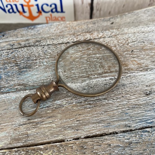 Antique Finish Brass Magnifying Glass w/ Chain, Round Magnifier, Monocle Pendant - Picture 7 of 7