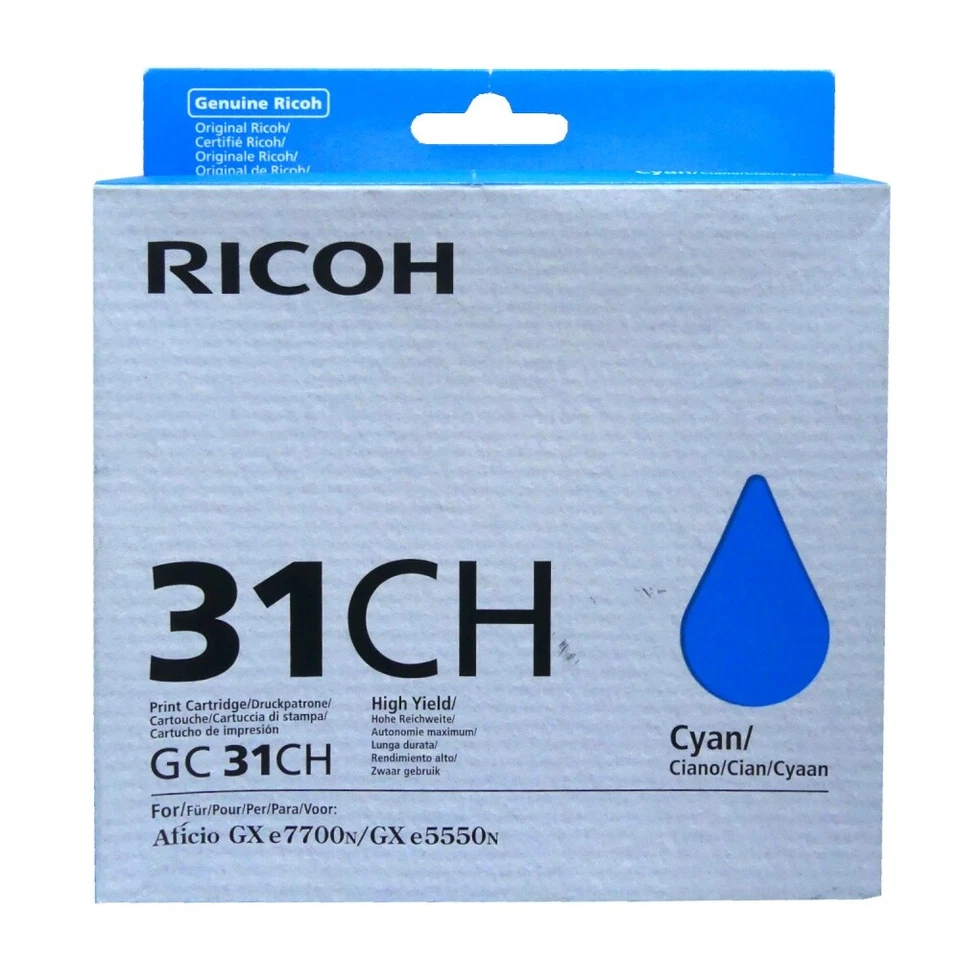 Original Ricoh Gel Cartouche GC-31CH Cyan pour Aficio GX E 5550 7700 Ag - Photo 1/1