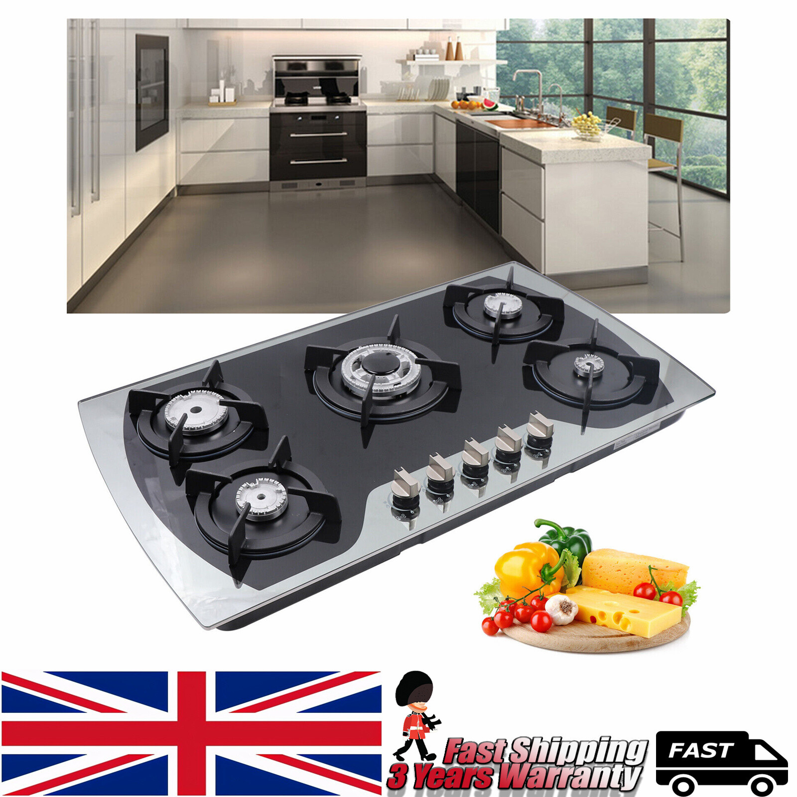 5 Burners Commercial Gas Cooker Stove Built-in LGP/NG Gas Stove Stainless Steel