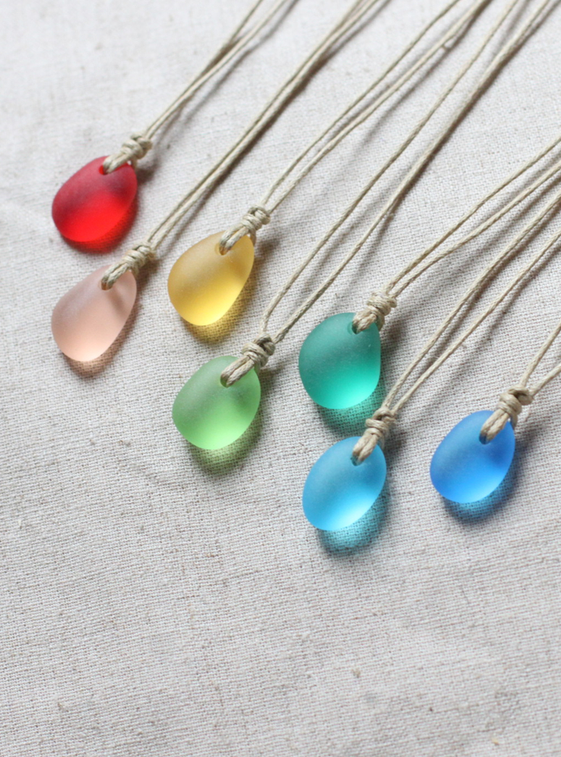 handmade top drilled sea glass pendant necklace with