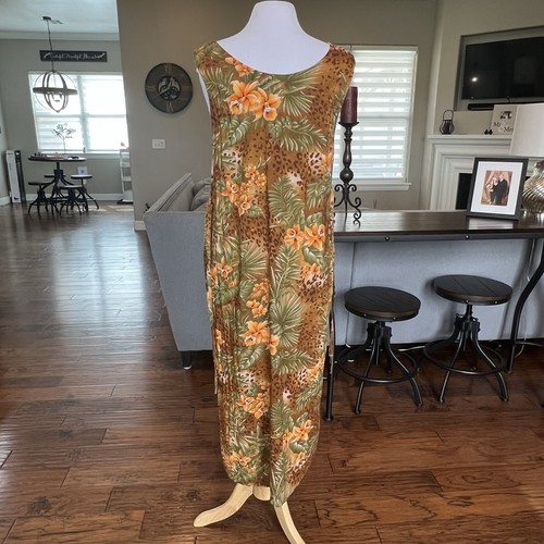 VTG Style Studio Sleeveless Maxi Dress Size Large Leopard & Floral Print Rayon - Picture 12 of 14