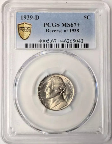 1939 D Jefferson Nickel PCGS MS-67+ PLUS Reverse of 1938 - Picture 2 of 3