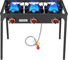 Propane Camping Stove 28 Inch Tall Cast Iron Triple Burner 105000 BTU