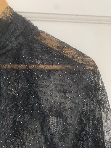 M & S + sienna Miller - Women’s Black Sheer Lace Top / Blouse Size 12 - Picture 3 of 17