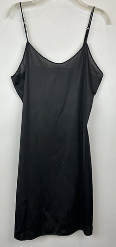 Vintage Vassarette Slip Dress Womens M 36 Black Nylon Full Lingerie Solid USA - Picture 1 of 7