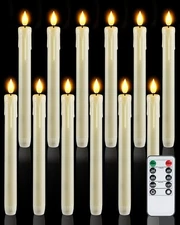 Homemory 12pcs Flameless LED Taper Candles – Remote, Timer, Flickering 9.6" Ivor