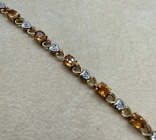 10K Solid Yellow Gold Garnet Diamond Heart Tennis Bracelet 7.25"in 7g Minty!:) - Picture 5 of 14