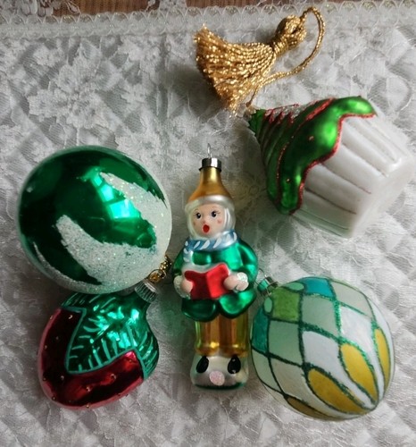 Sammlerstück Vintage 5 Gty Grün Rot Gold Europäischer Glas Weihnachtsschmuck - Bild 1 von 9