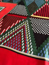 Vintage 60s 70s Japan Mod Geometric Acetate Satin Red Black Green Blue Scarf 30"