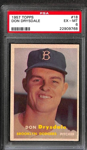 1957 Topps #18 DON DRYSDALE PSA 6 EX-MT 22909768 