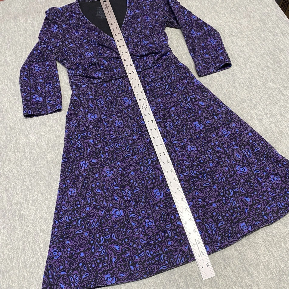 Patagonia Dress Women Small Margot Organic Cotton 3/4 Sleeve Purple Floral Black - Image 4 of 4