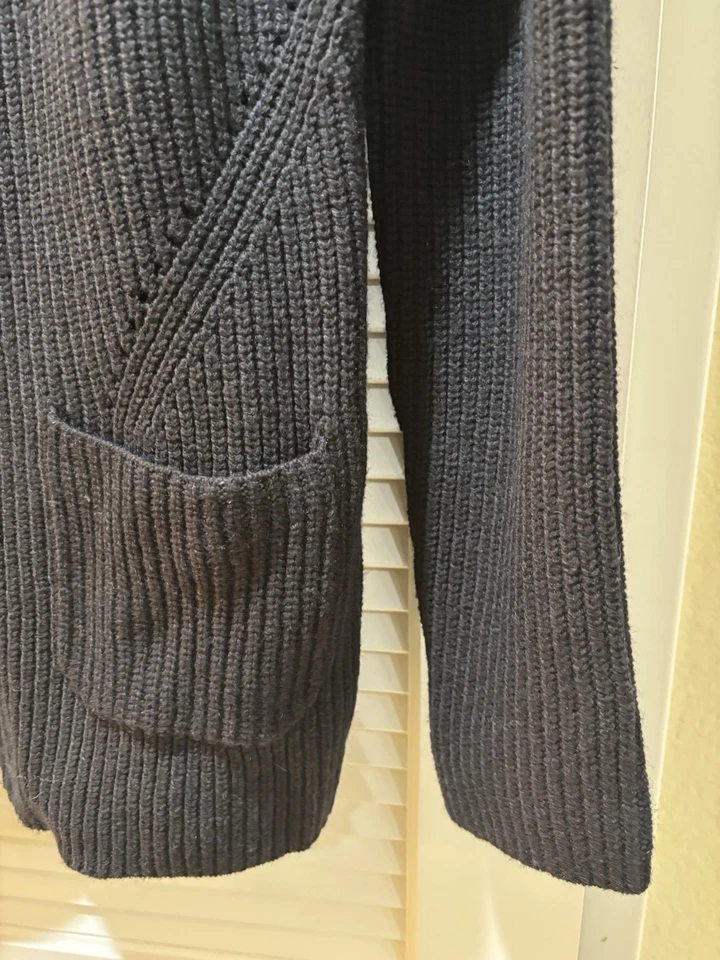 Cárdigan largo alto Sally tejido para mujer con cremallera talla grande algodón lana nuevo Foto 4 de 4