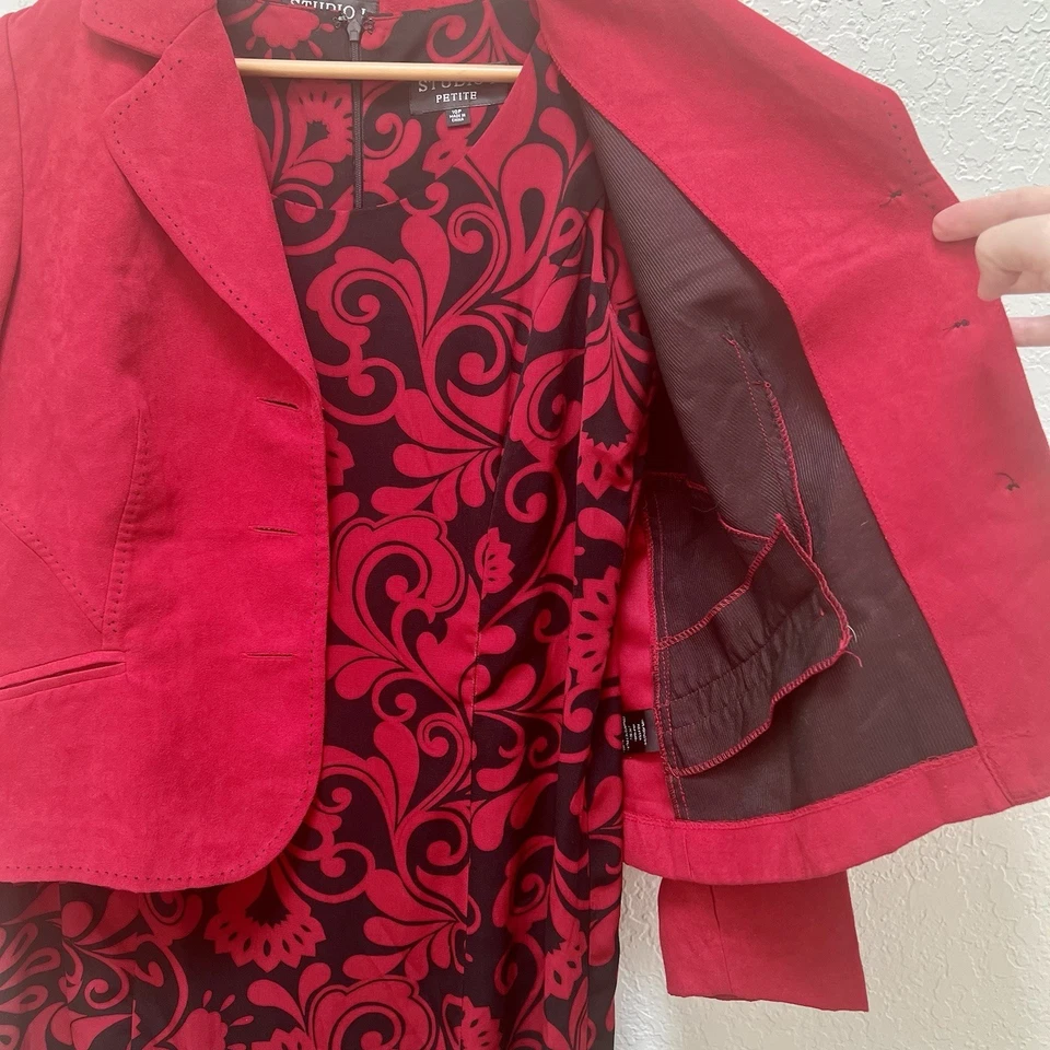 Studio 1 женщин винтажное платье/куртка комплект размер 10p красный черный пейсли - Изображение 3 из 4