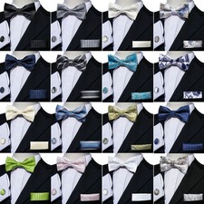 Fashion Mens Bow Tie Paisley Floral Satin Plain Bowtie Set Wedding Gift Prom