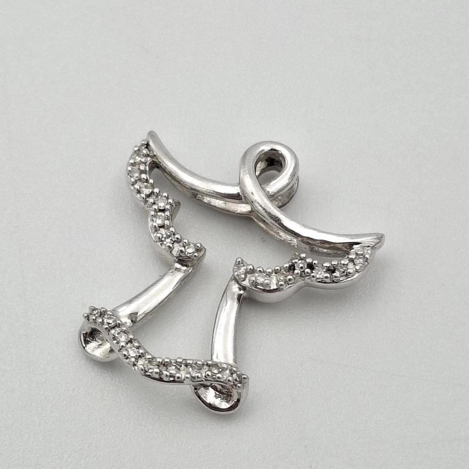 925 Sterling Silver Round Diamond Accent Angel Outline Silhouette Slide Pendant - Image 4 of 4