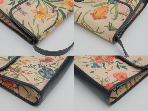 Vintage Gucci Flora Shoulder Bag Crossbody Purse Flower Navy Authentic - Picture 8 of 24
