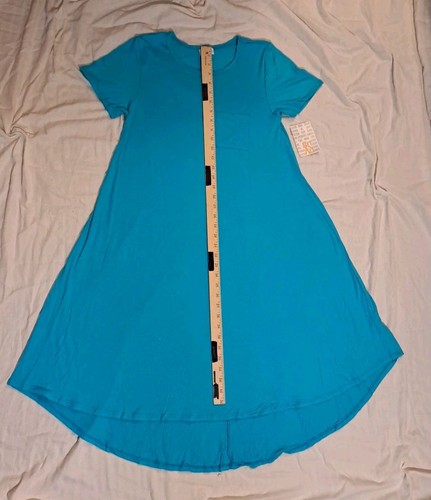 LuLaRoe Carly Swing Dress XS 2-4 Short Sleeve Hi-Low New Turquoise Blue Solid - Picture 10 of 10